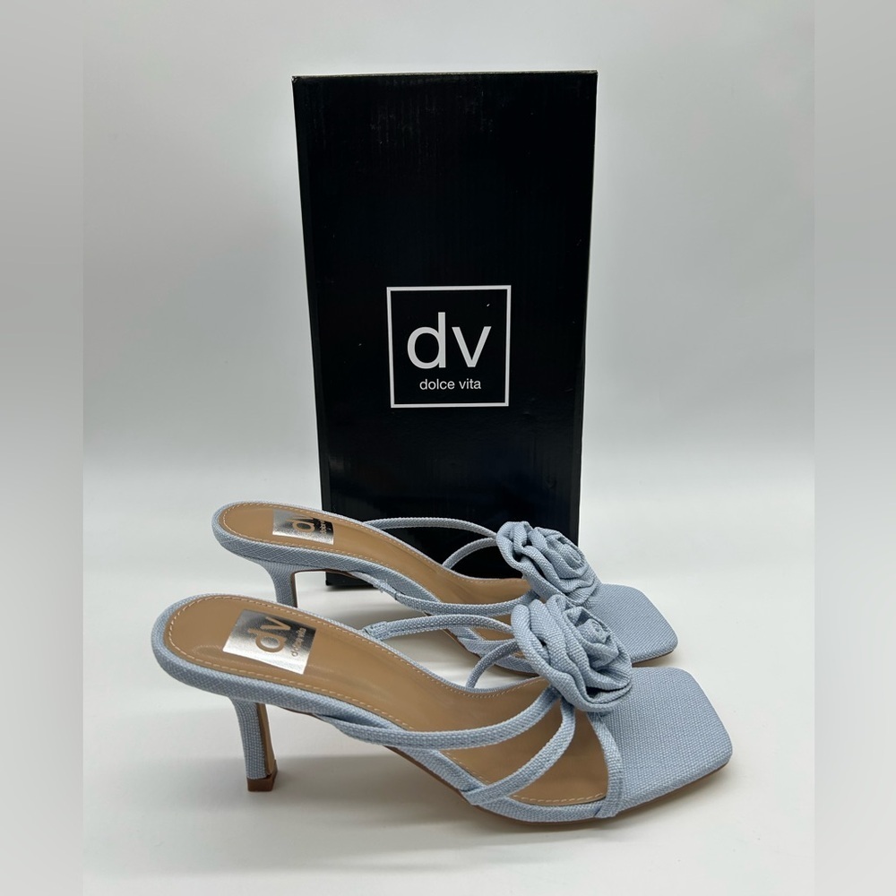 Dolce Vita Zelly Blue Floral Strappy Mule Heels | Size 8 | New With Box - Picture 10 of 10